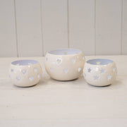 White Votive With Star Cut Design