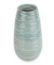 Ridged Vase - reactive blue glaze