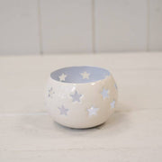 White Votive With Star Cut Design