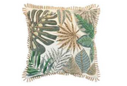 Embroidered Tropical Leaves Cushion