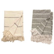 Brushed Cotton Striped Throw with a Fringe